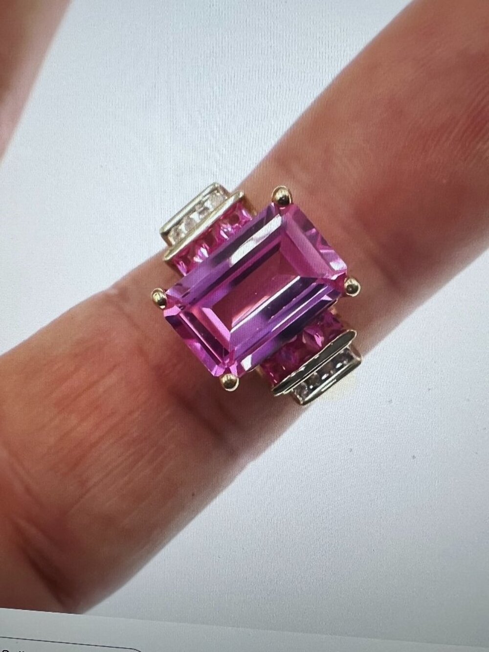 10k Solid Yellow Gold 5ct Lab-Grown Pink Sapphire and Diamond Ring - Size 7 - Picture 6 of 7